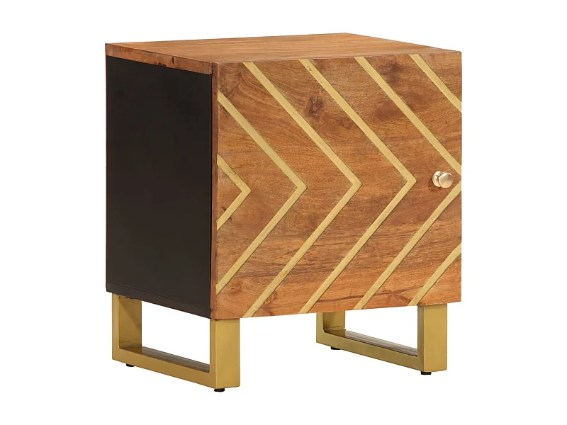 Mesita de noche | Mesilla de noche de madera maciza de mango marrón y negro