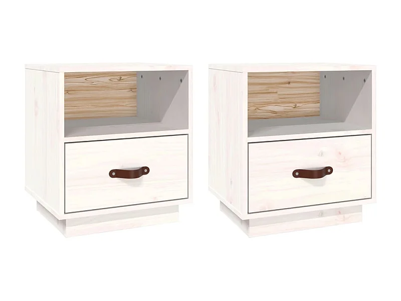 Tables de chevet lot de 2 avec tiroirs Blanc 40x34x45 cm Bois de pin massif