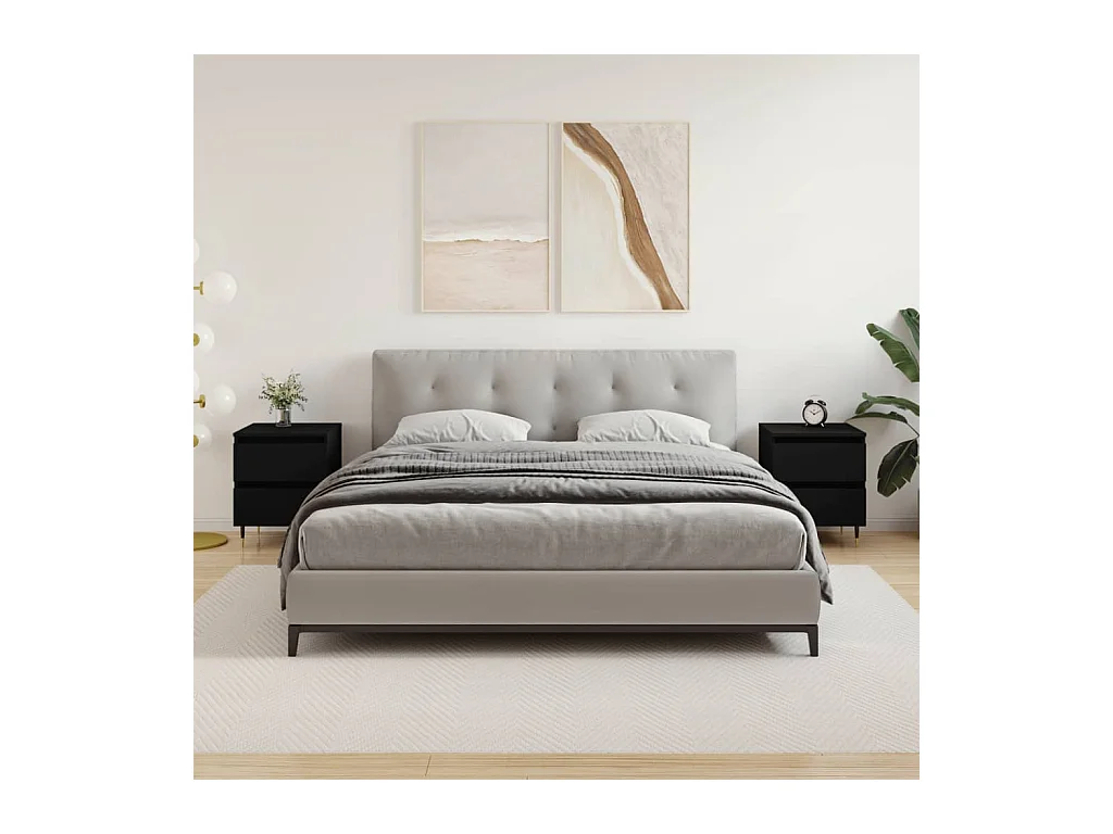 Mesitas de noche | Mesilla de noche 2 uds madera de ingeniería negro 40x35x50 cm