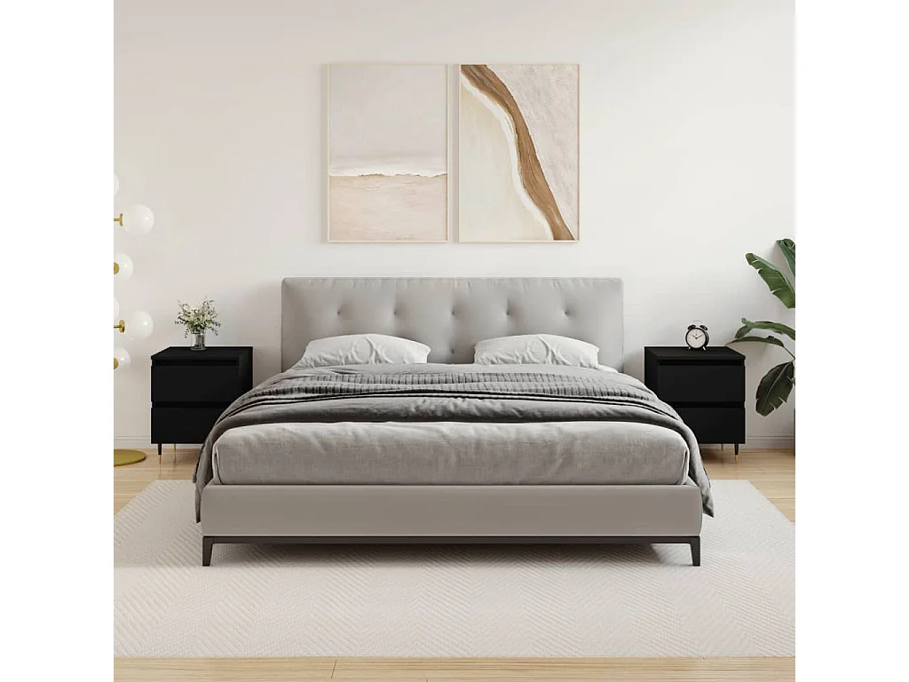 Nachttisch 2er Set-Beistelltisch-Nachttischkommode Schwarz 40x35x50 cm Holzwerkstoff SHL2336