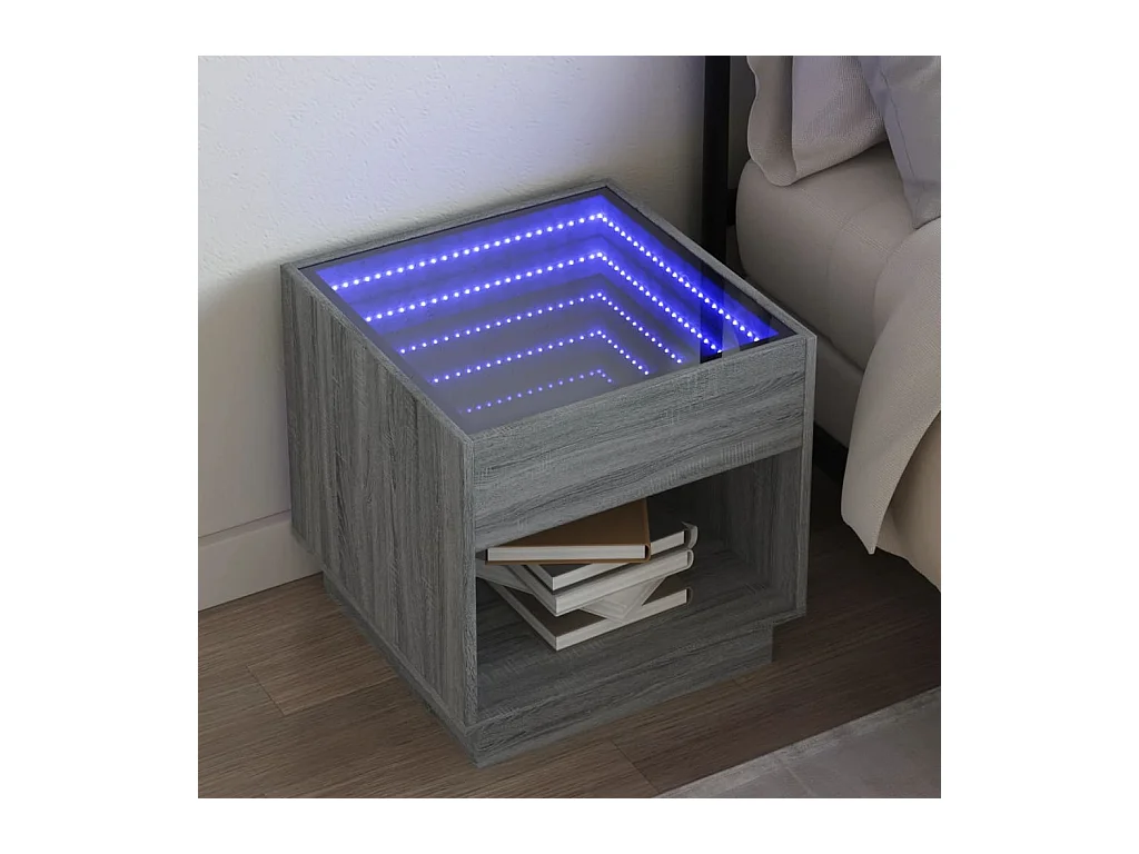 Table de chevet-Table d'appoint avec Éclairage LED infini sonoma gris 50x50x50 cm