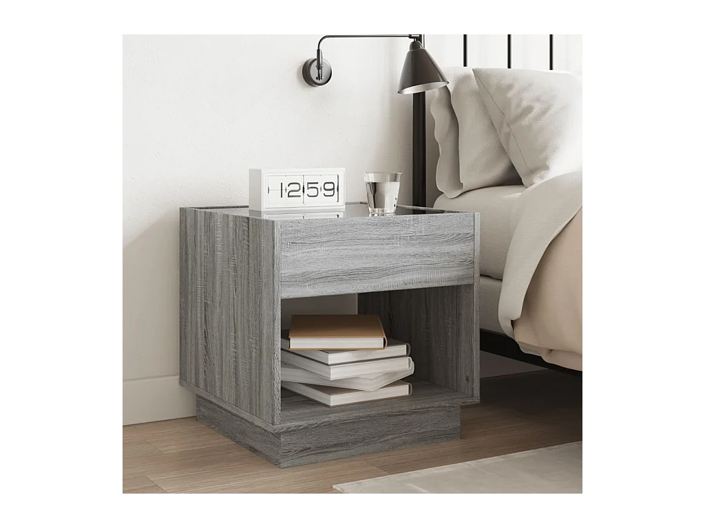 Table de chevet-Table d'appoint avec Éclairage LED infini sonoma gris 50x50x50 cm