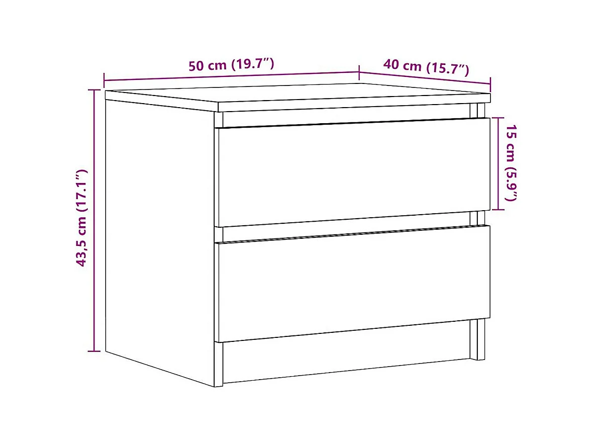 Mesa de Cabeceira Moderna 2 peças derivados de madeira carvalho artisiano