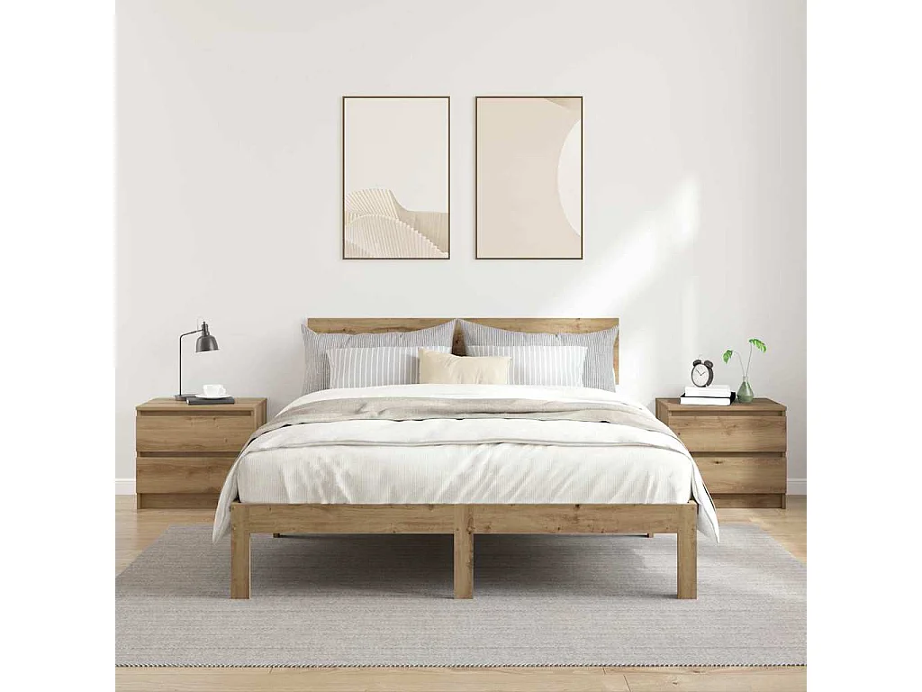 Nachttisch 2er Set-Beistelltisch-Nachttischkommode Artisan-Eiche 50x40x43,5 cm Holzwerkstoff SHL50379