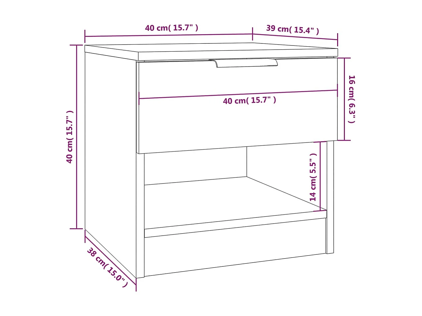 Nachttisch 2er Set-Beistelltisch-Nachttischkommode Räuchereiche Holzwerkstoff SHL77448