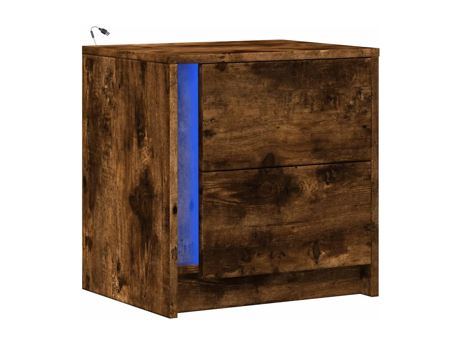 Mesita de noche | Mesilla de noche con luces LED madera ingeniería roble ahumado