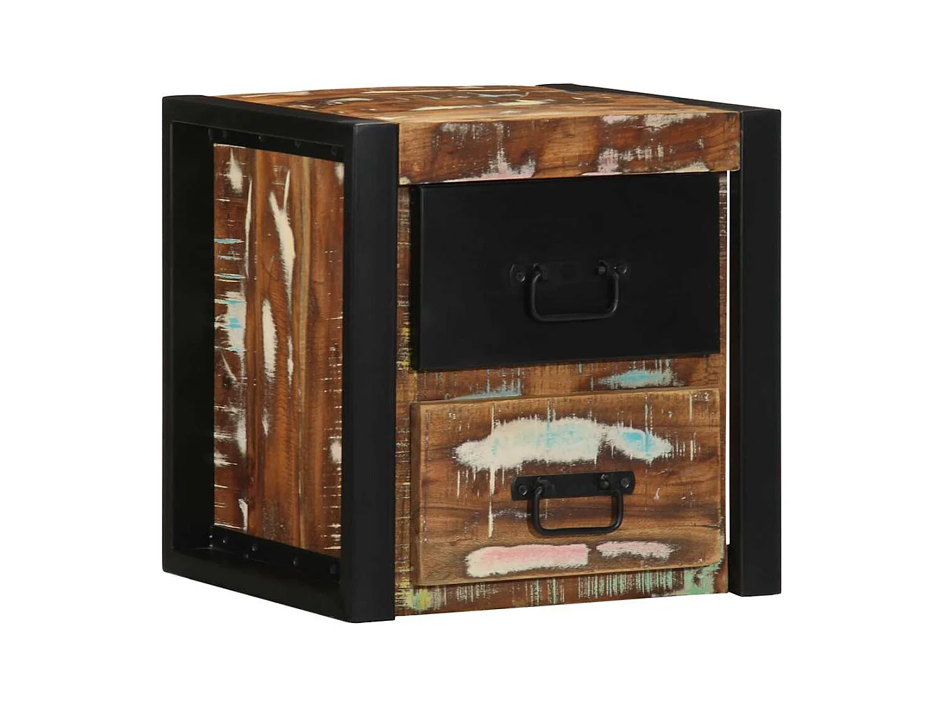 Mesilla de noche | Mesita de noche multicolor 40x35x40 cm madera maciza reciclada