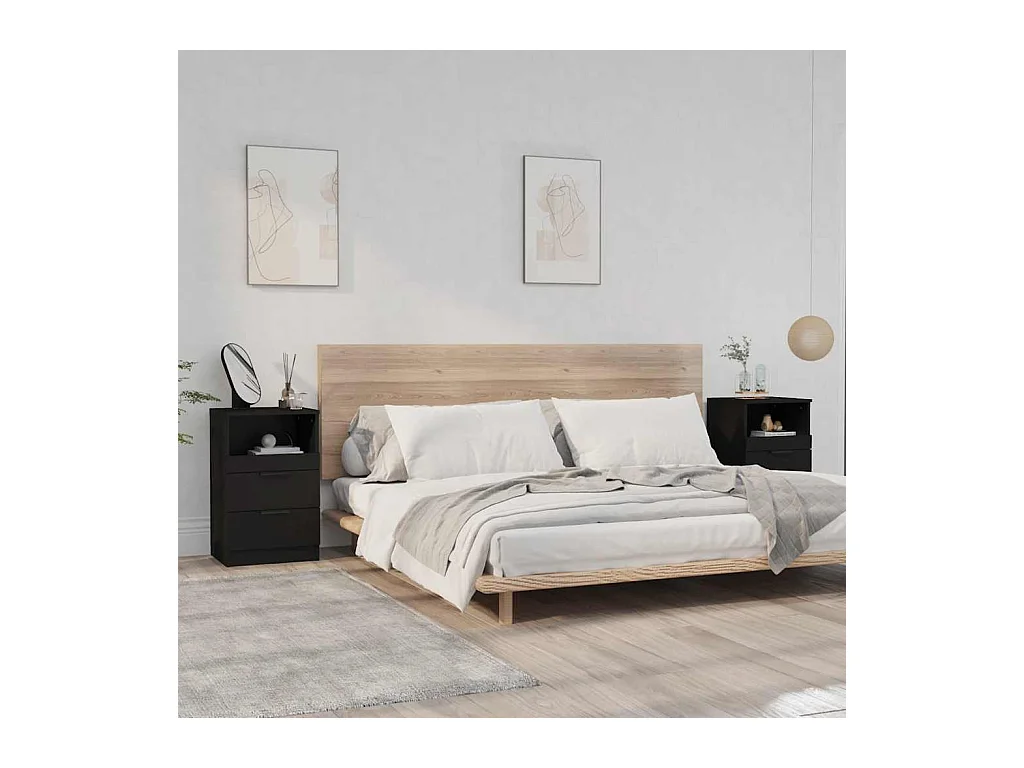 Mesitas de noche | Mesilla de noche 2 uds madera contrachapada color negro