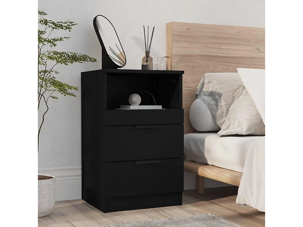 Mesitas de noche | Mesilla de noche 2 uds madera contrachapada color negro