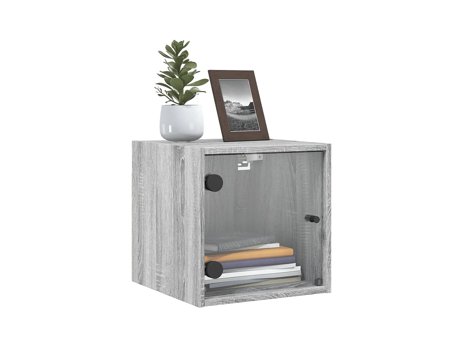 Mesita de noche | Mesilla de noche con puerta de vidrio gris Sonoma 35x37x35 cm