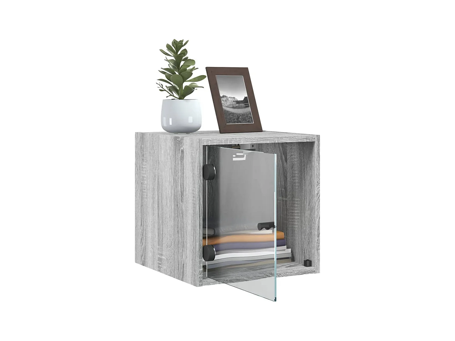 Mesita de noche | Mesilla de noche con puerta de vidrio gris Sonoma 35x37x35 cm