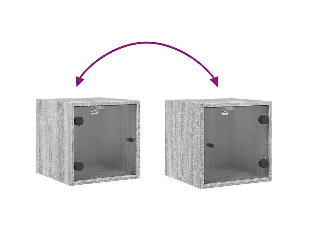 Mesita de noche | Mesilla de noche con puerta de vidrio gris Sonoma 35x37x35 cm