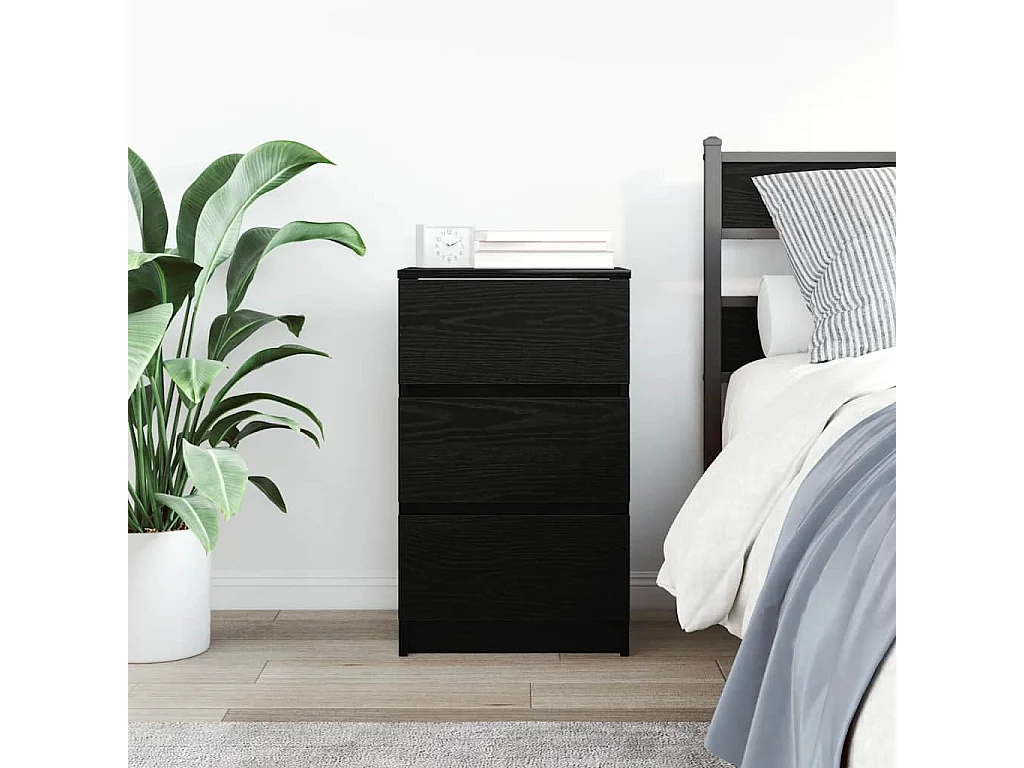 Nachttisch-Beistelltisch mit 3 Schubladen Schwarz 39x35x65 cm SHL23083