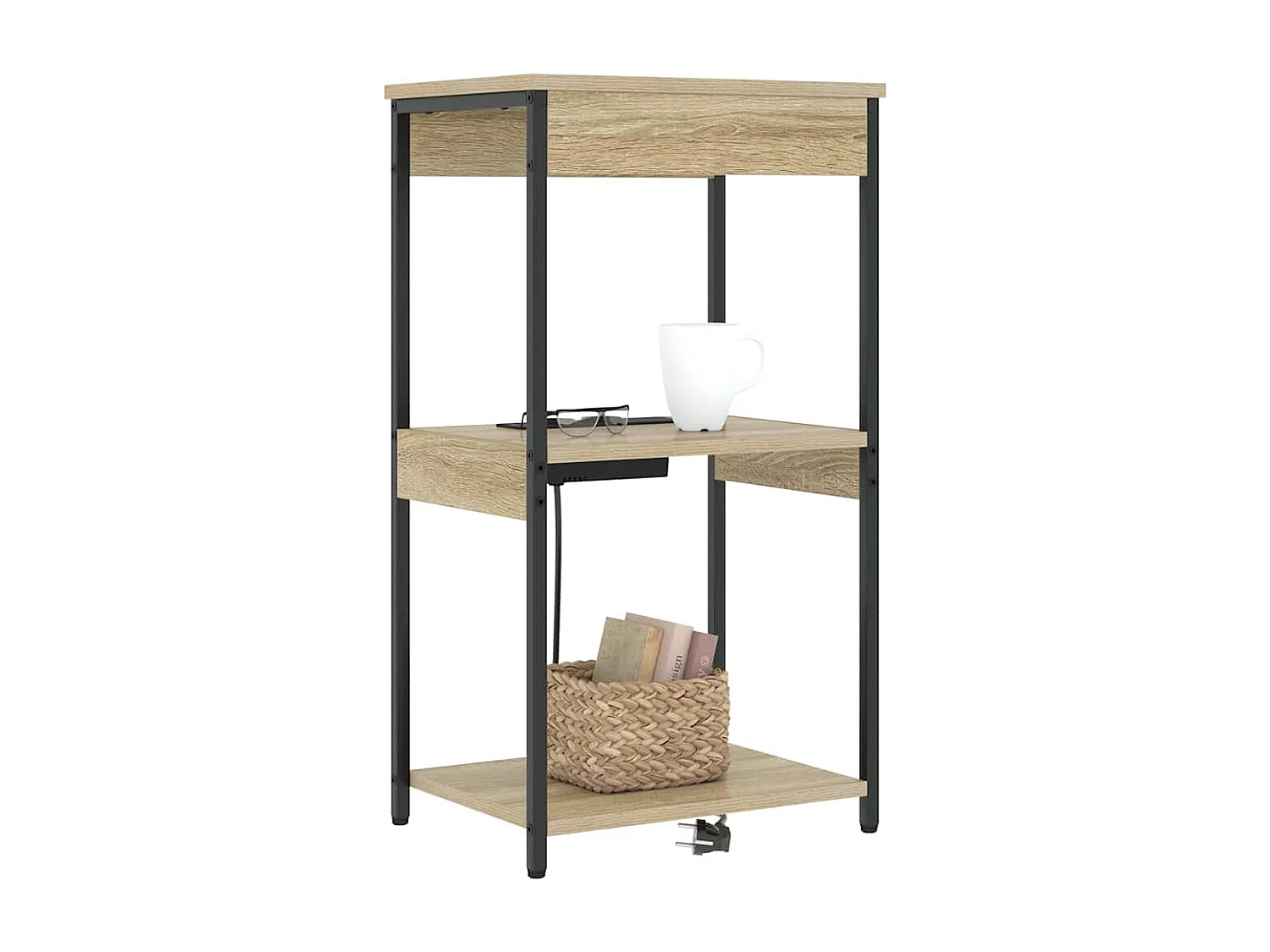 Mesita de Noche | Mesa auxiliar con Estación de Carga Roble Sonoma