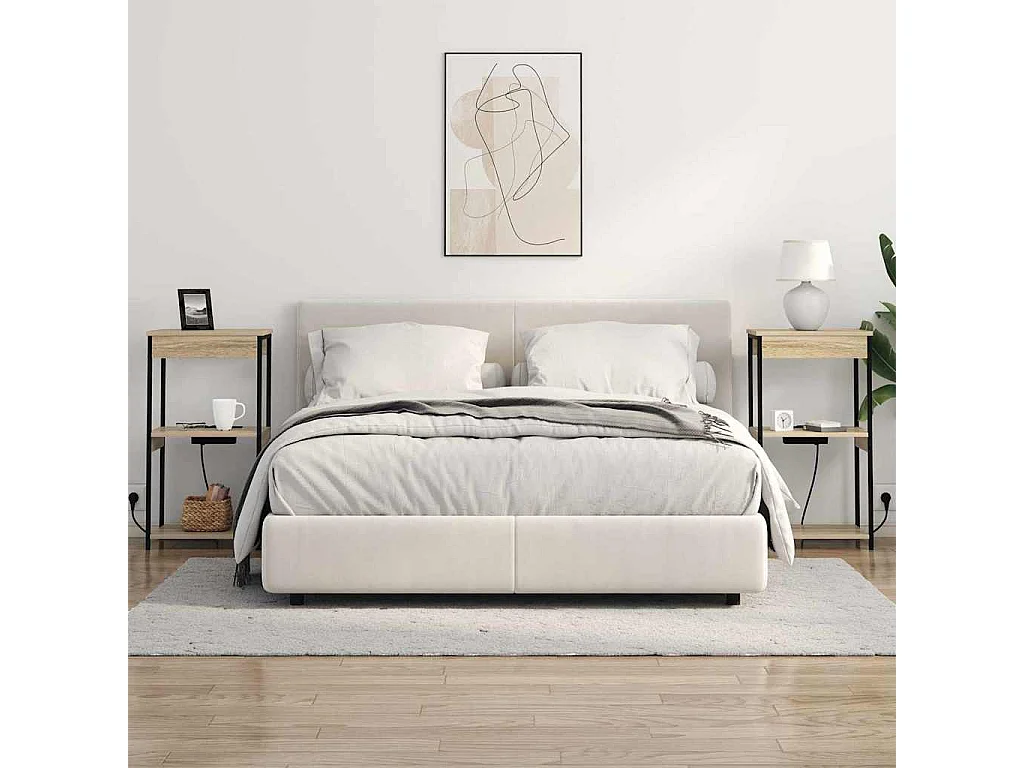 Mesita de Noche | Mesa auxiliar con Estación de Carga Roble Sonoma