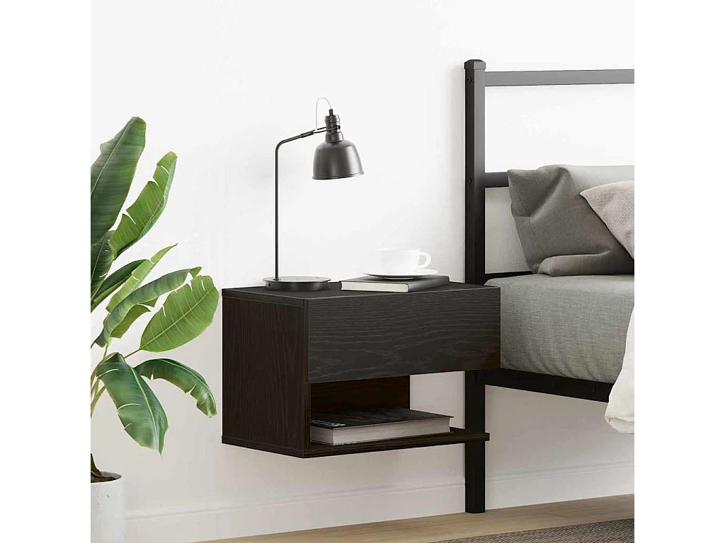 Mesita de Noche | Armario de Noche | Mesilla de noche con cajón Roble negro 46x29.5x30 cm