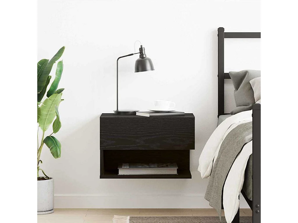 Mesita de Noche | Armario de Noche | Mesilla de noche con cajón Roble negro 46x29.5x30 cm