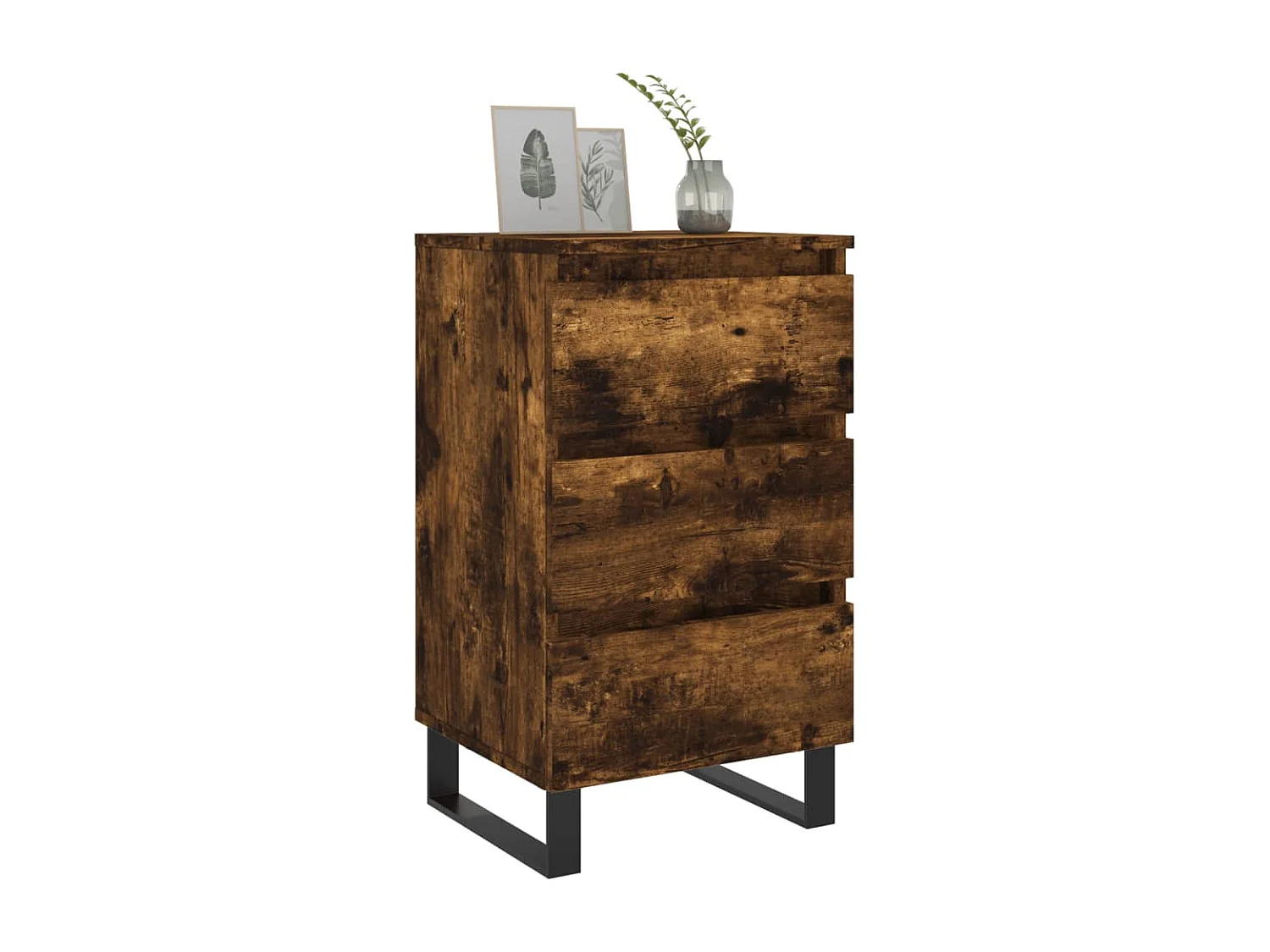 Nachttisch 2er Set-Beistelltisch-Nachttischkommode Räuchereiche 40x35x69 cm Holzwerkstoff SHL6575