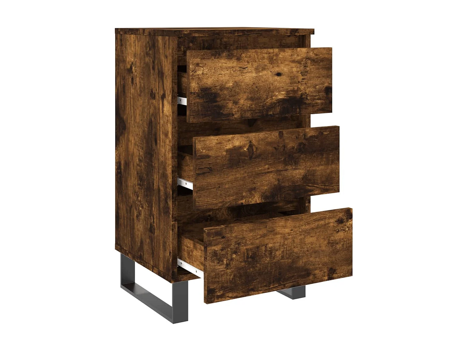 Nachttisch 2er Set-Beistelltisch-Nachttischkommode Räuchereiche 40x35x69 cm Holzwerkstoff SHL6575