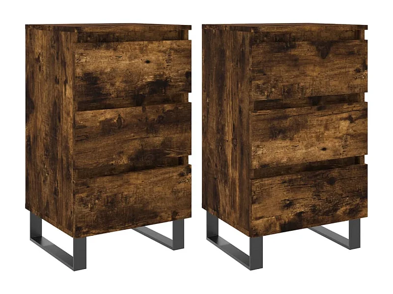 Mesa de Cabeceira Moderna 2 peças derivados de madeira carvalho fumado