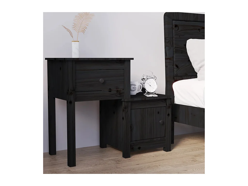 Mesita de noche | Mesilla de noche madera maciza de pino negro 79,5x38x65,5 cm