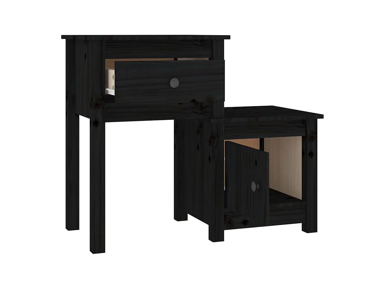 Mesita de noche | Mesilla de noche madera maciza de pino negro 79,5x38x65,5 cm