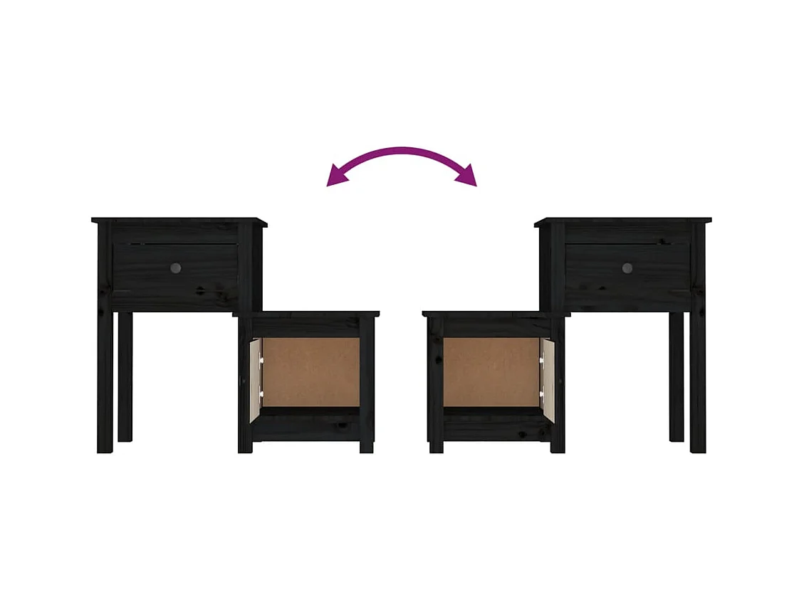 Mesita de noche | Mesilla de noche madera maciza de pino negro 79,5x38x65,5 cm