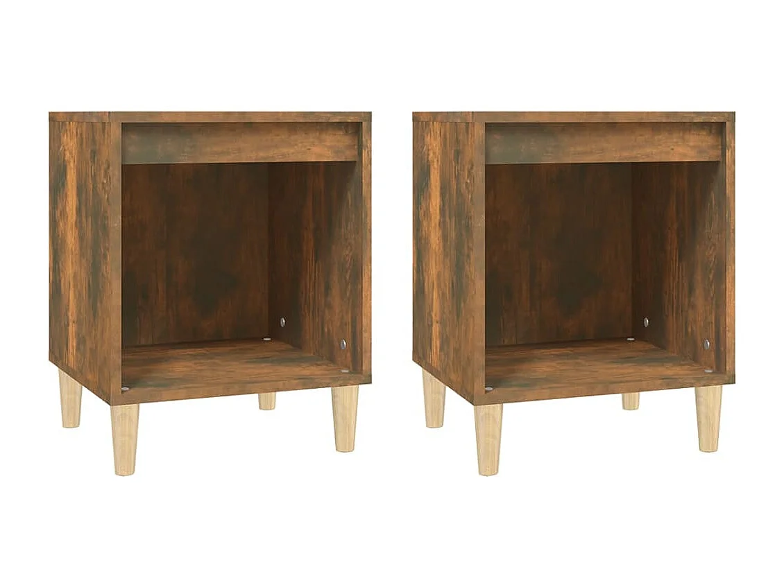 Nachttisch 2er Set-Beistelltisch-Nachttischkommode Räuchereiche 40x35x50 cm SHL81219