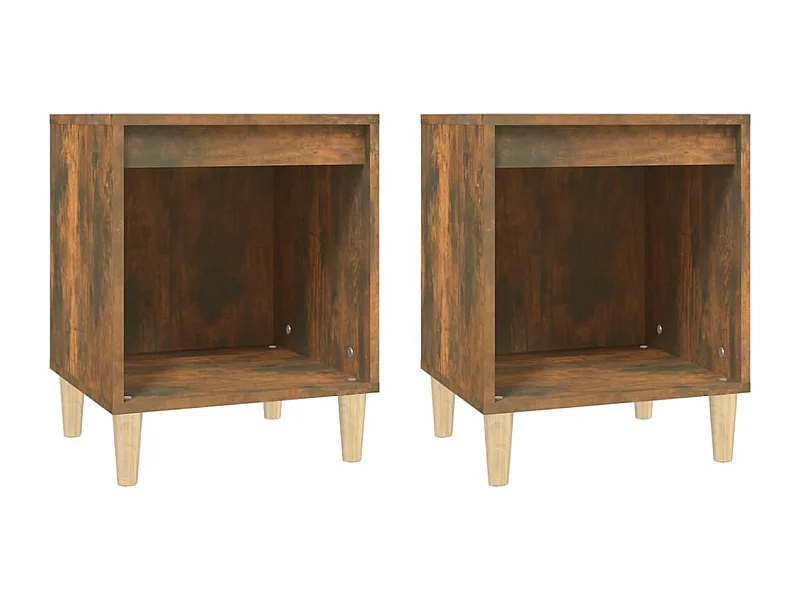 Nachttisch 2er Set-Beistelltisch-Nachttischkommode Räuchereiche 40x35x50 cm SHL81219