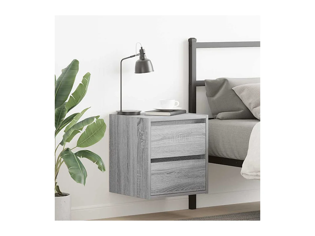 Mesillas de noche | Mesita de noche de pared 2 uds gris Sonoma 38x34x40 cm