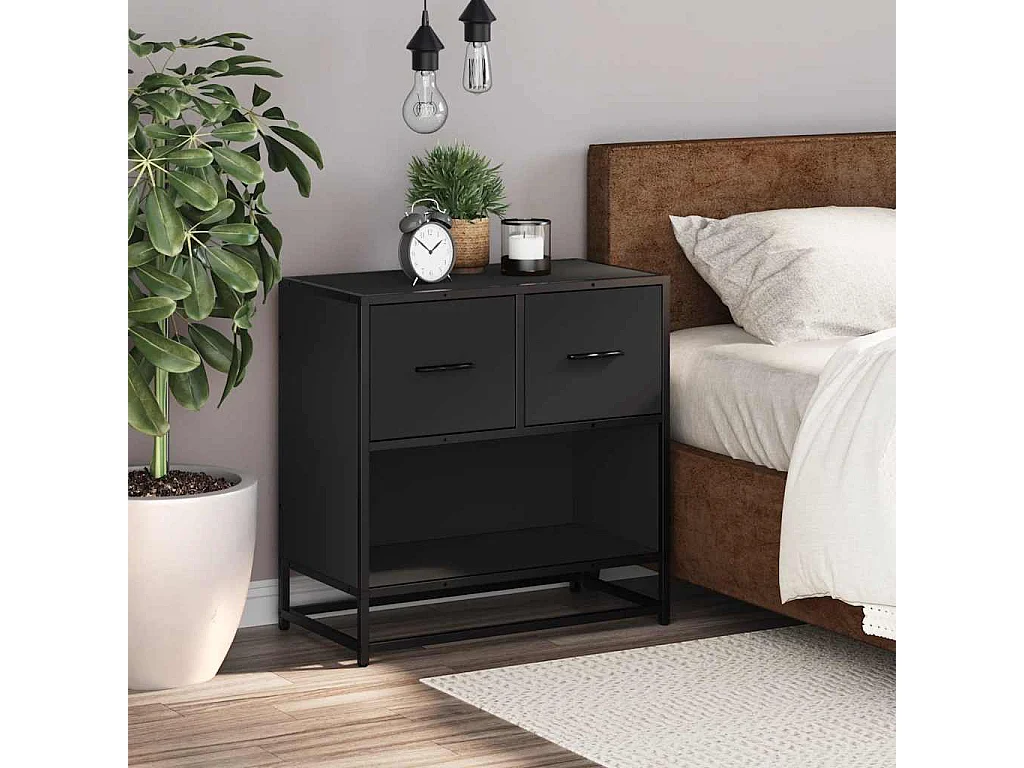 Nachttisch-Beistelltisch Schwarz 60x31x60 cm Holzwerkstoff und Metall SHL79345