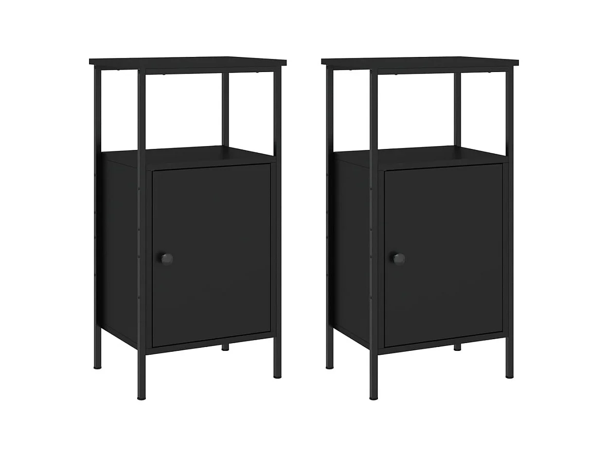 Mesitas de noche | Mesilla de noche 2 uds madera de ingeniería negro 41x31x80 cm