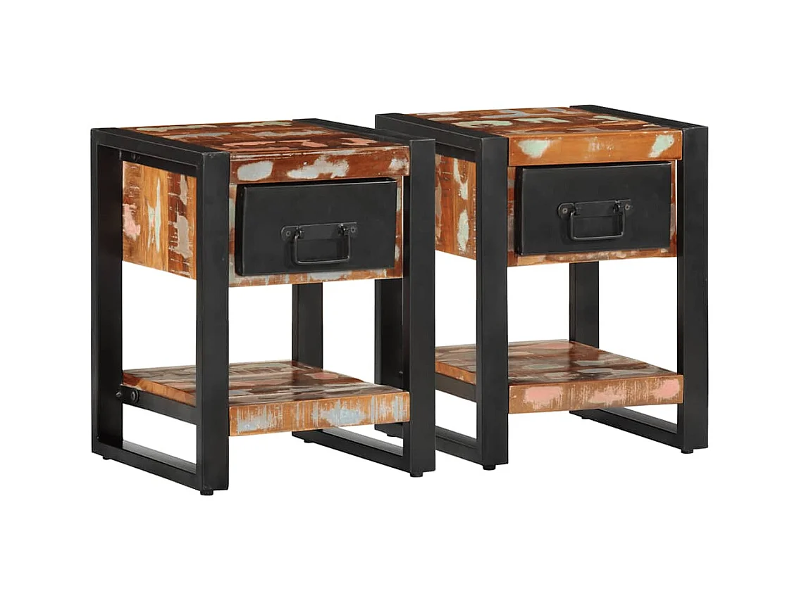 Mesitas de noche | Mesilla de noche 2 uds multicolor madera maciza rugosa mango