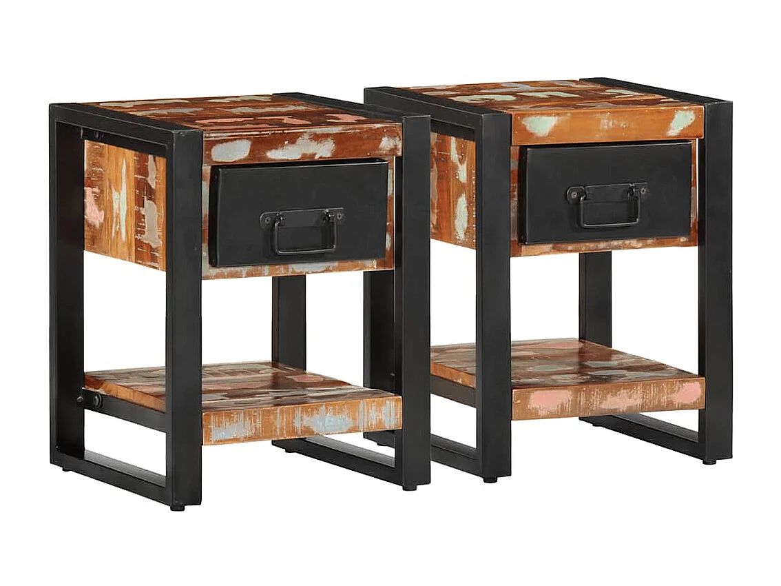 Nachttisch 2er Set-Beistelltisch-Nachttischkommode Mehrfarbig Raues Mangoholz SHL40747
