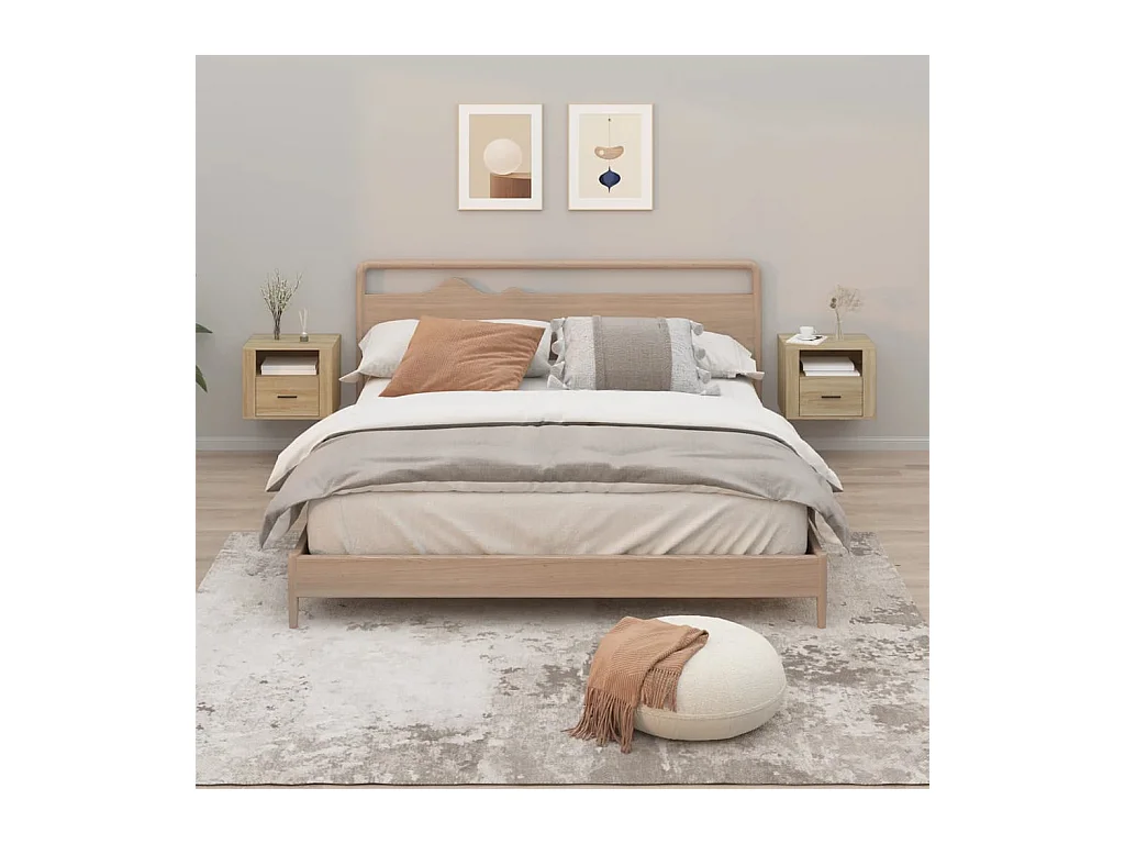 Mesitas de noche | Mesilla de noche de pared 2 uds color roble Sonoma 50x36x40 cm