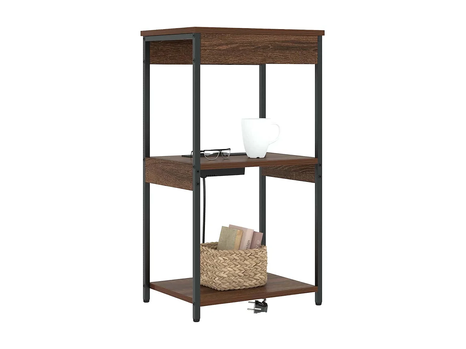 Mesita de Noche | Mesa auxiliar con Estación de Carga Marrón roble