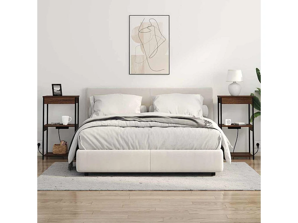 Mesita de Noche | Mesa auxiliar con Estación de Carga Marrón roble