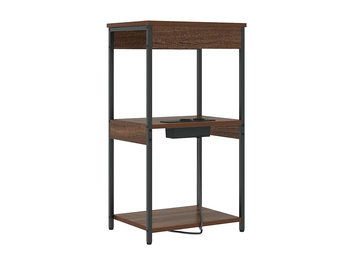 Mesita de Noche | Mesa auxiliar con Estación de Carga Marrón roble