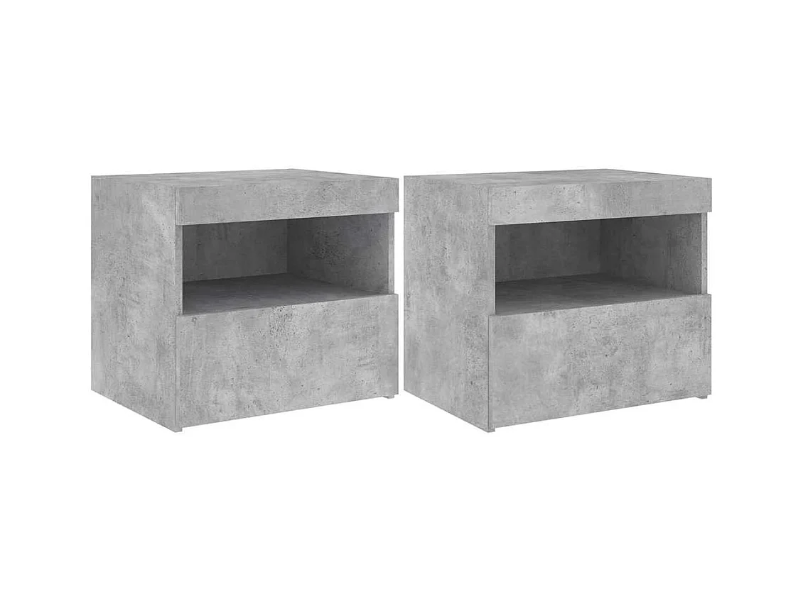 Mesitas de noche | Mesilla de noche con luces LED 2 uds gris hormigón 50x40x45 cm