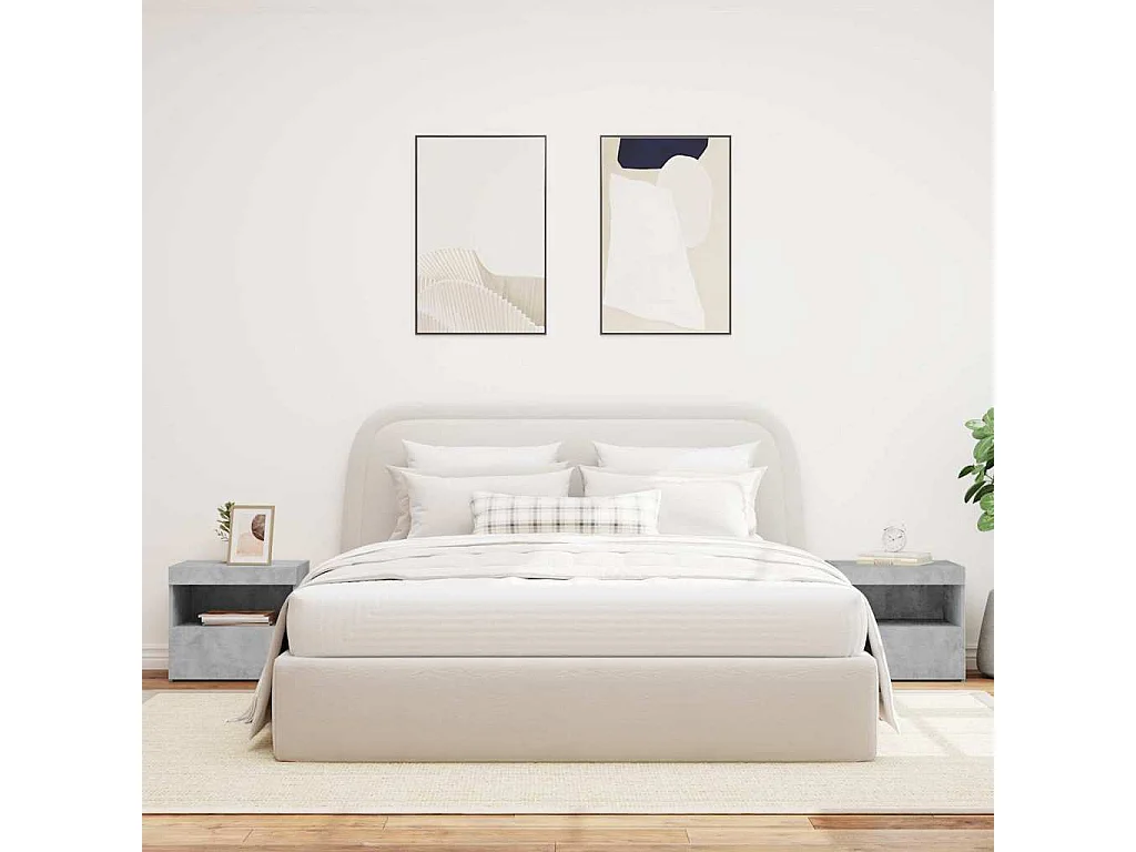 Table de chevet LED Lot de 2 avec tiroirs gris béton 50x40x45 cm