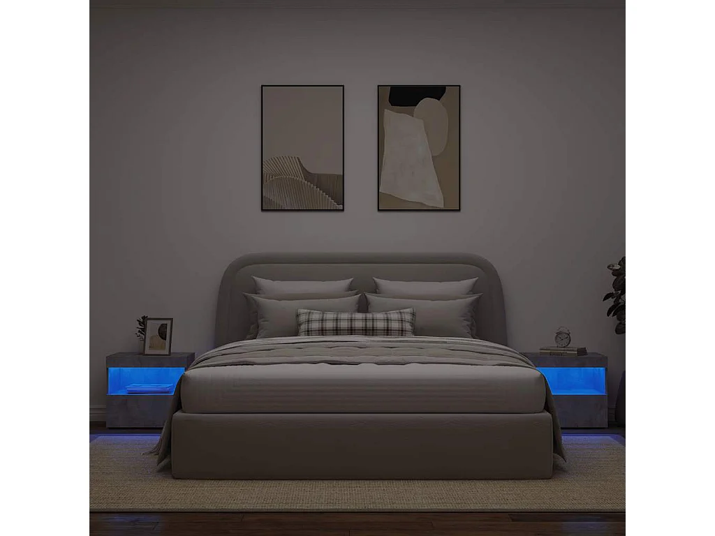 Table de chevet LED Lot de 2 avec tiroirs gris béton 50x40x45 cm