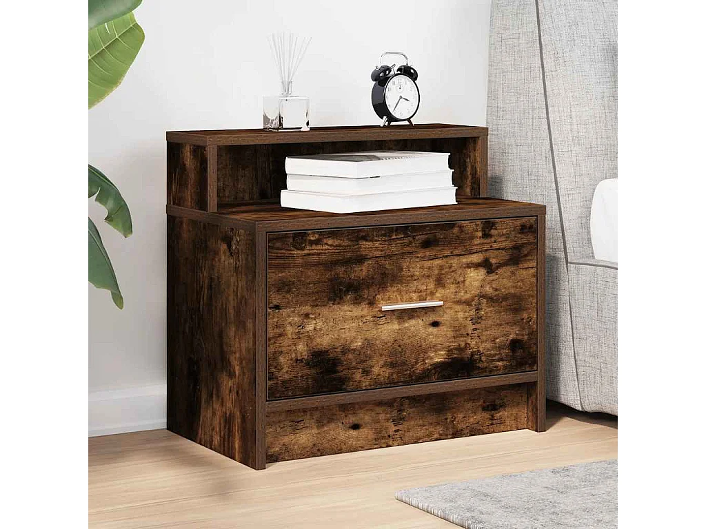 Nachttisch-Beistelltisch mit Schublade Räuchereiche 51x31x47 cm SHL37338