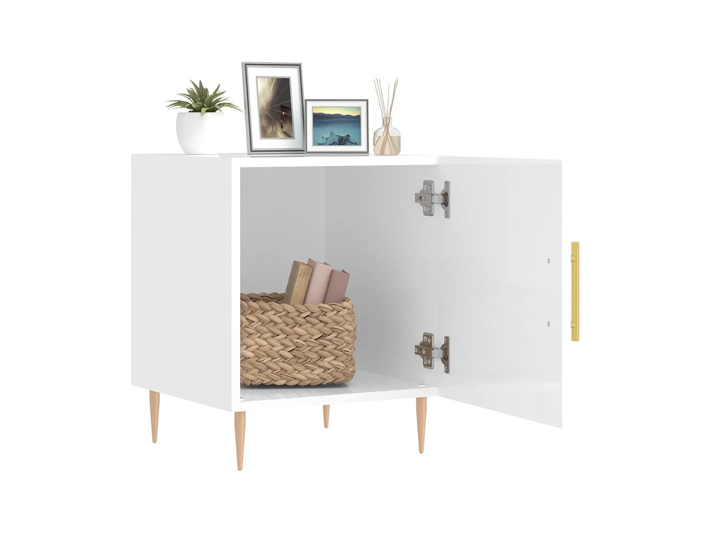 Lot de 2 Tables de chevet Étroite avec Étagère de rangement blanc brillant 40x40x50 cm