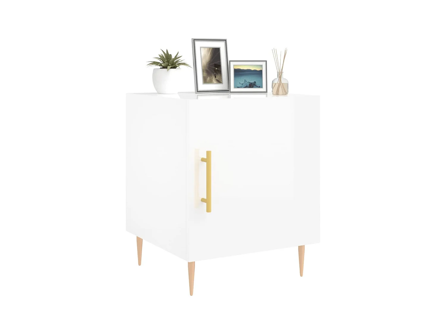 Lot de 2 Tables de chevet Étroite avec Étagère de rangement blanc brillant 40x40x50 cm