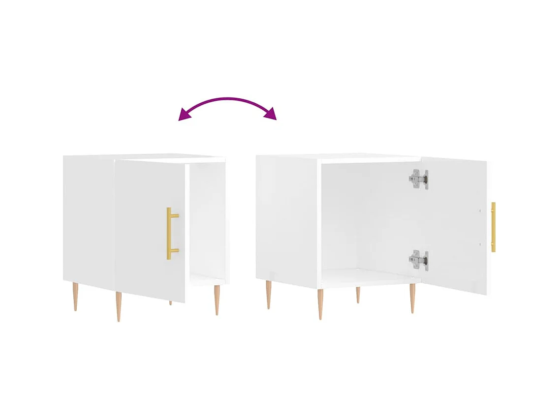 Lot de 2 Tables de chevet Étroite avec Étagère de rangement blanc brillant 40x40x50 cm