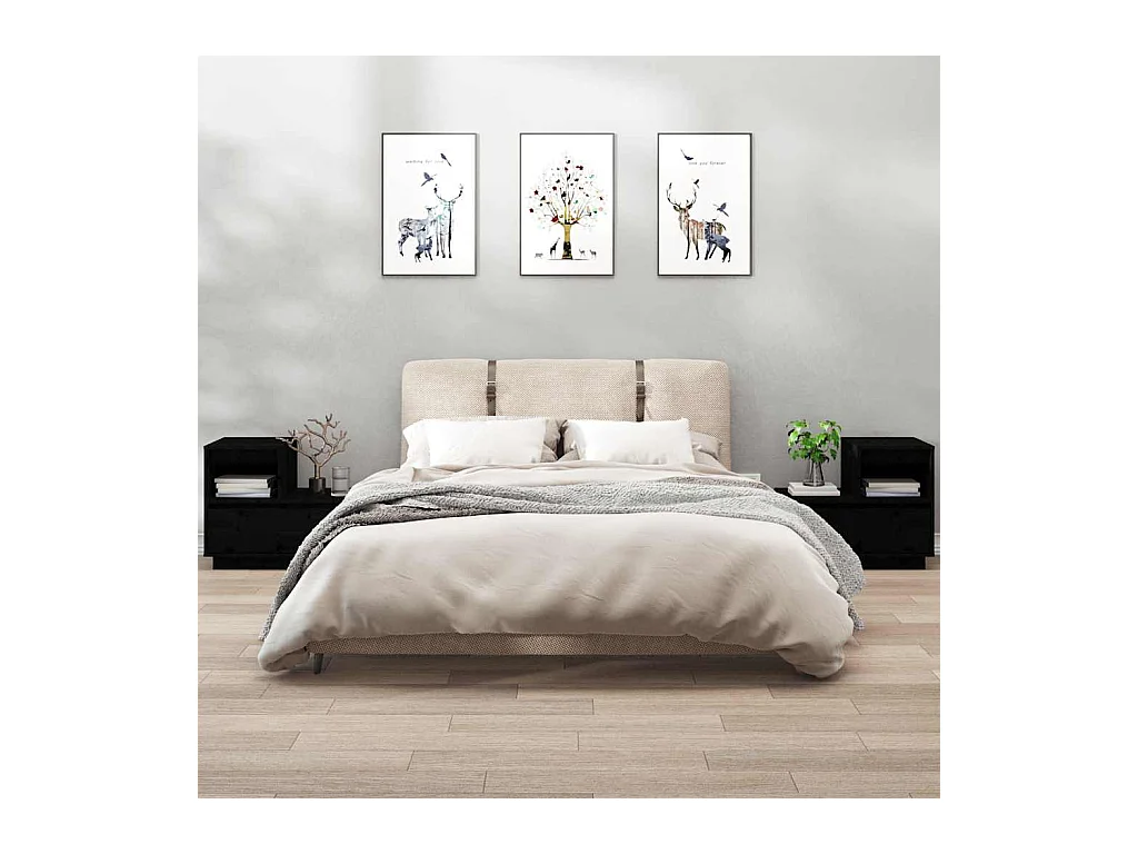 Mesitas de noche | Mesilla de noche 2 uds madera maciza de pino negro 60x34x51 cm