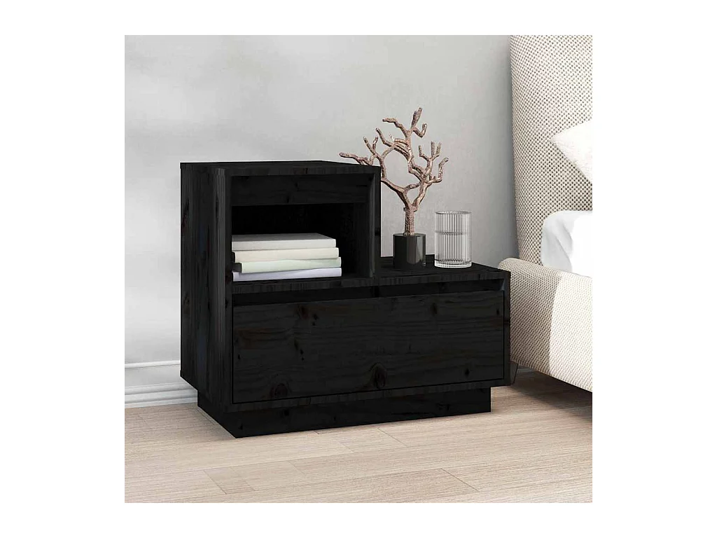 Mesitas de noche | Mesilla de noche 2 uds madera maciza de pino negro 60x34x51 cm