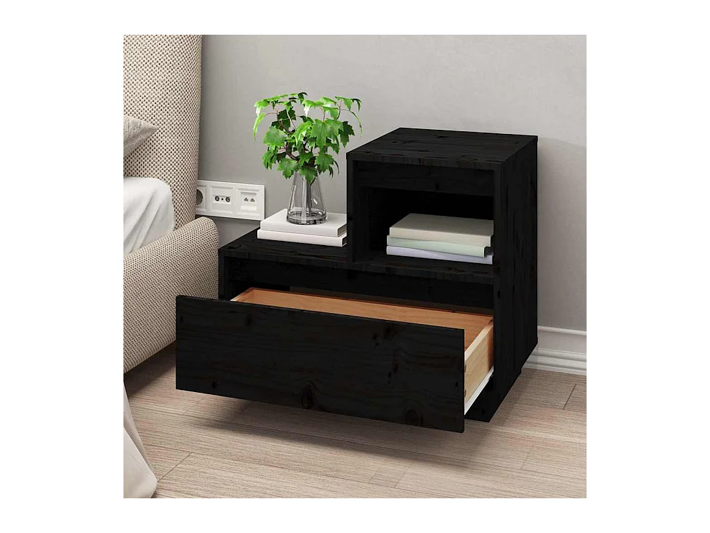 Mesitas de noche | Mesilla de noche 2 uds madera maciza de pino negro 60x34x51 cm