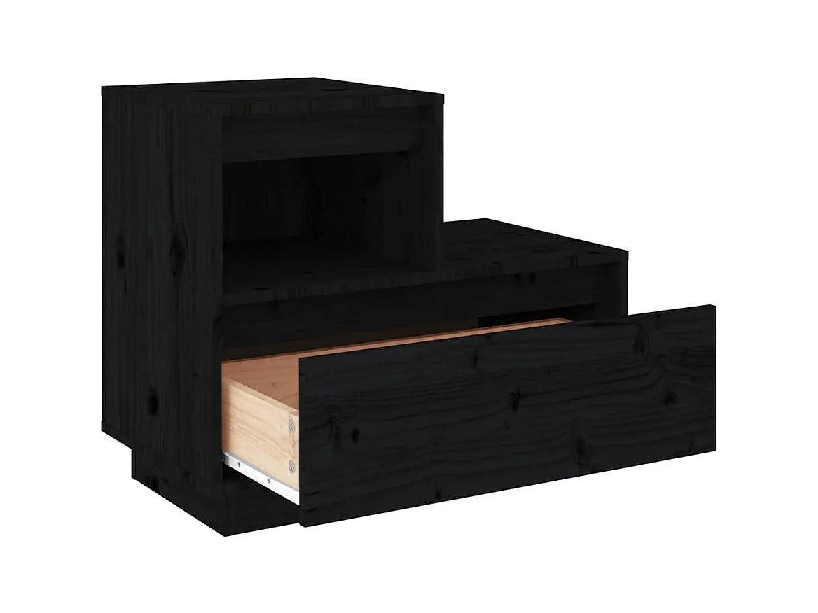 Mesitas de noche | Mesilla de noche 2 uds madera maciza de pino negro 60x34x51 cm