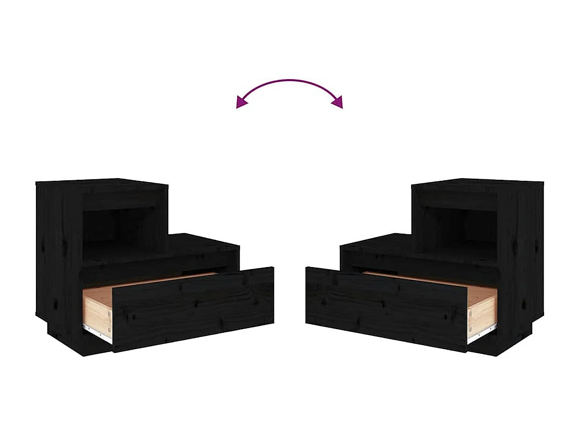 Mesitas de noche | Mesilla de noche 2 uds madera maciza de pino negro 60x34x51 cm
